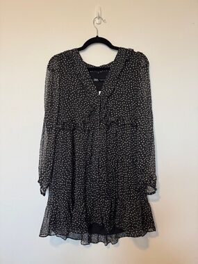 Zara Black Polka Dot Long Sleeve Mini Dress